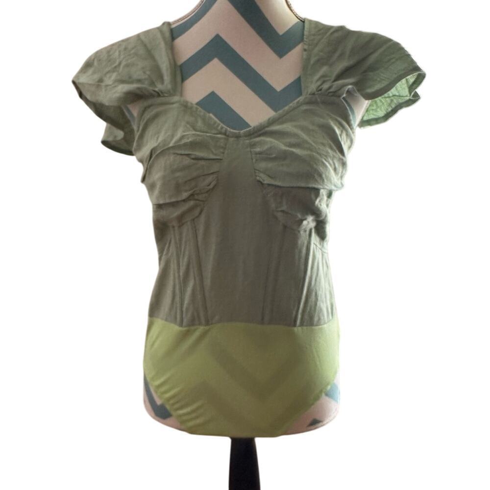NWT- Pretty Little Thing Linen Look Bardot Draped Bust Corset Style Bodysuit